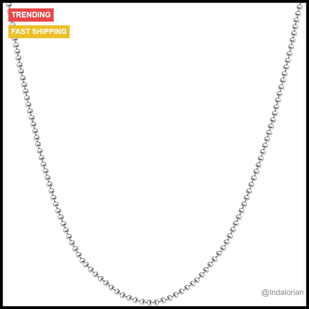 925 Sterling Silver Italian Solid Bead Ball Dog Tag Chain Necklace